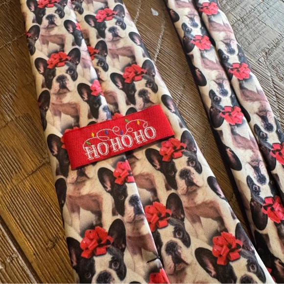 French Bulldog Christmas Bow Gift Dog Print Necktie Frenchie - Picture 5 of 6